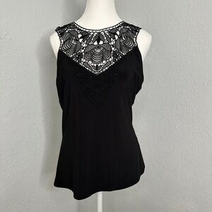WHBM White House Black Market Black Sleeveless Lace Tank Top Blouse - Size M